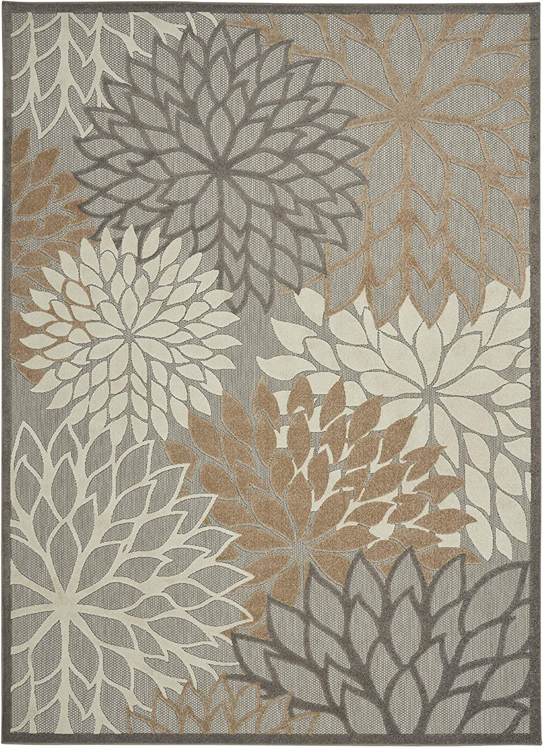 Nourison Aloha Indoor/Outdoor Floral Black White 2'3" x 10' Area Rug, (10' Runner)