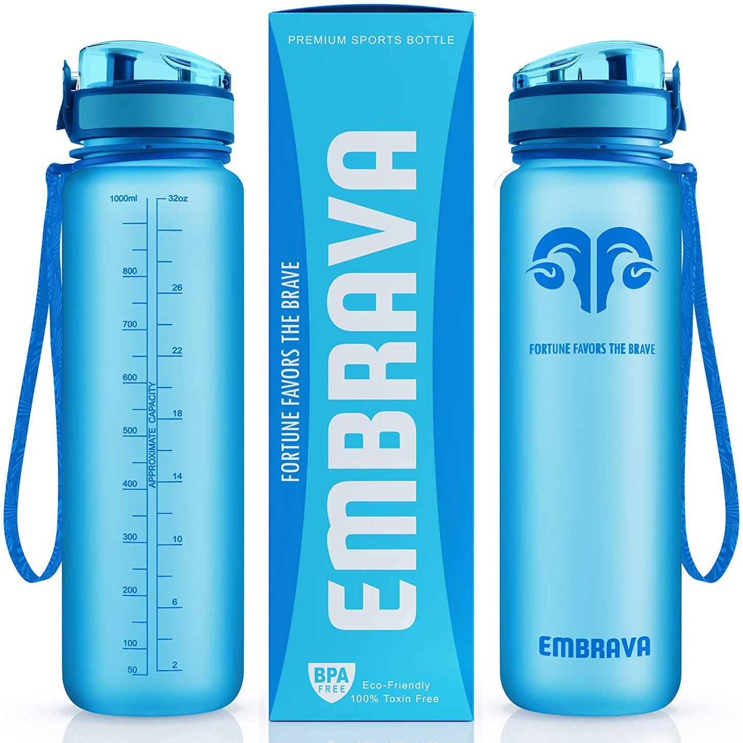 Embrava Best Sports Water Bottle - 32oz Large - Fast Flow, Flip Top Leak Proof Lid w/ One Click Open - Non-Toxic BPA Free & Eco-Friendly Tritan Co-Polyester Plastic