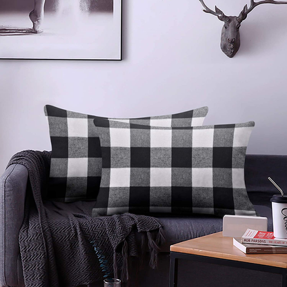 Set of 2 Lumbar Throw Pillow Covers Farmhouse Classic Retro Checkers Plaids Cotton Linen Decorative Square Pillowcase Cushion Cover for Sofa Bedroom Car