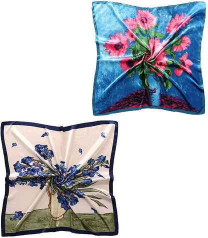 35" Square Silk Like Head Scarf - Women's Fashion Silk Feeling Scarf