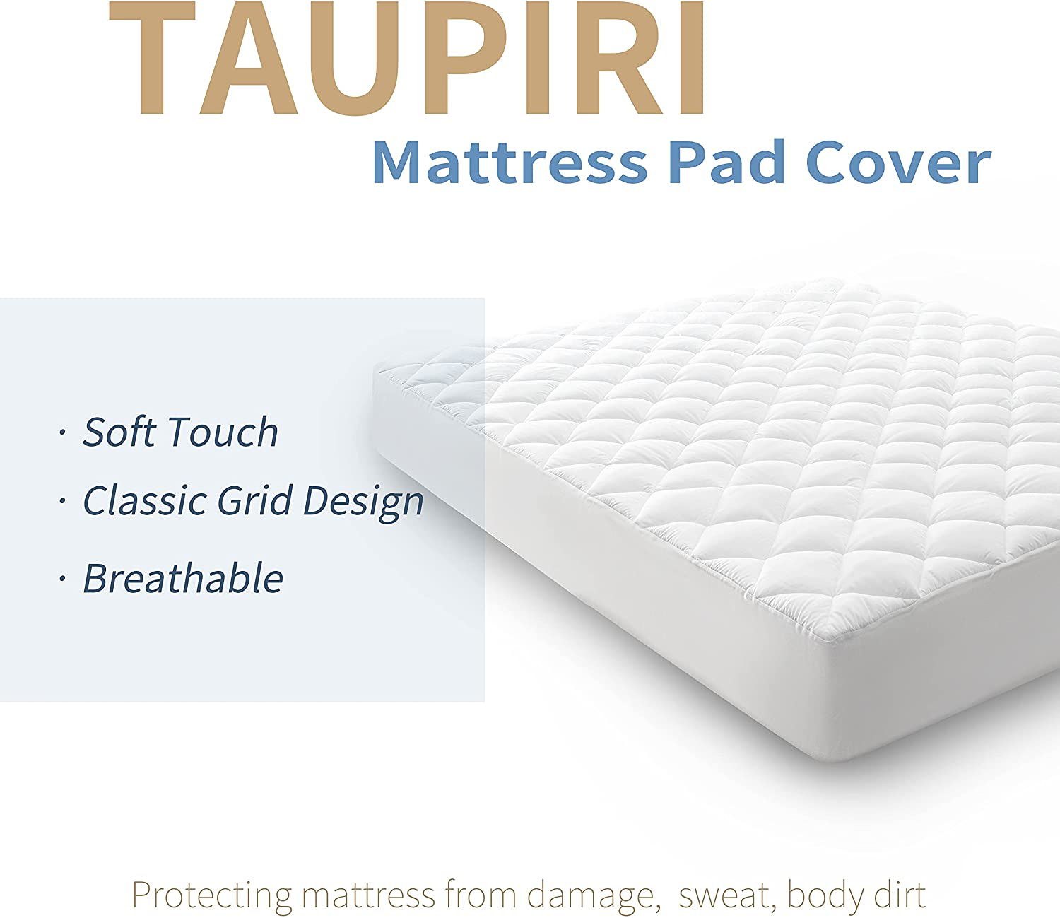 Taupiri Queen Quilted Mattress Pad Cover with Deep Pocket (8"-21"), Cooling Soft Pillowtop Bed Mattress Cover, White