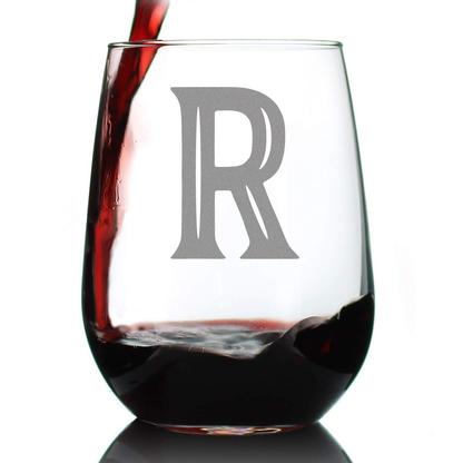 Monogram Bold Letter M - Stemless Wine Glass - Personalized Gifts for Women and Men - Large Engraved Glasses