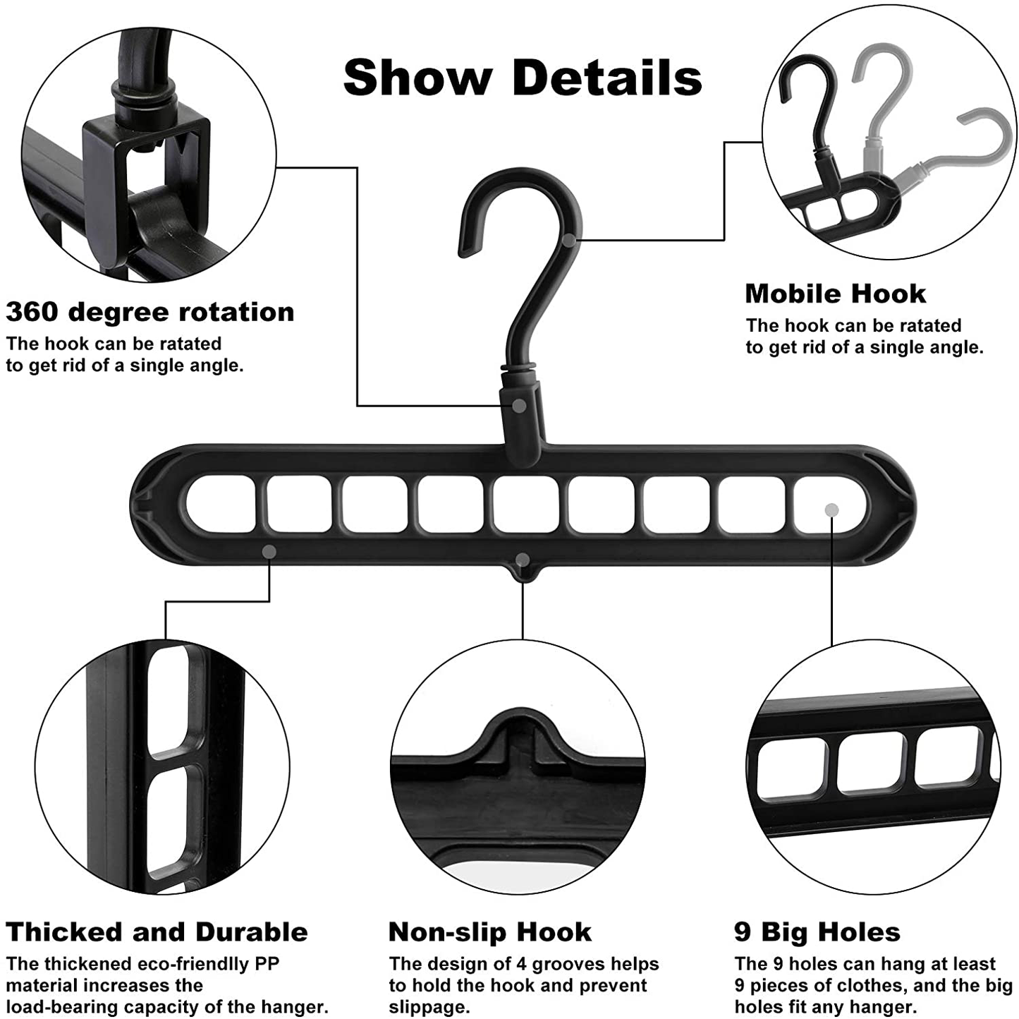 Closet Organizers and Storage, Pack of 6 Multifunctional Closet Organizer Magic Space Saving Hangers with 9 Holes Closet Storage Organization for Wardrobe Heavy Clothes,Shirts,Pants,Dresses,Coats