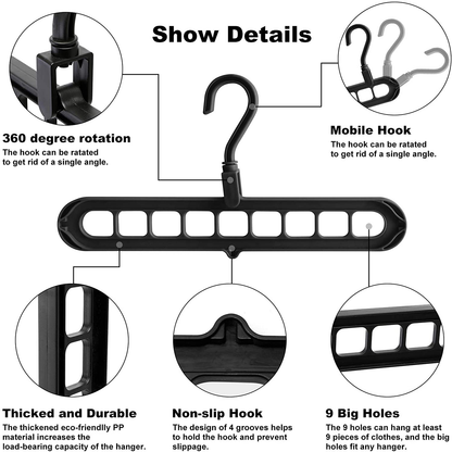 Closet Organizers and Storage, Pack of 6 Multifunctional Closet Organizer Magic Space Saving Hangers with 9 Holes Closet Storage Organization for Wardrobe Heavy Clothes,Shirts,Pants,Dresses,Coats