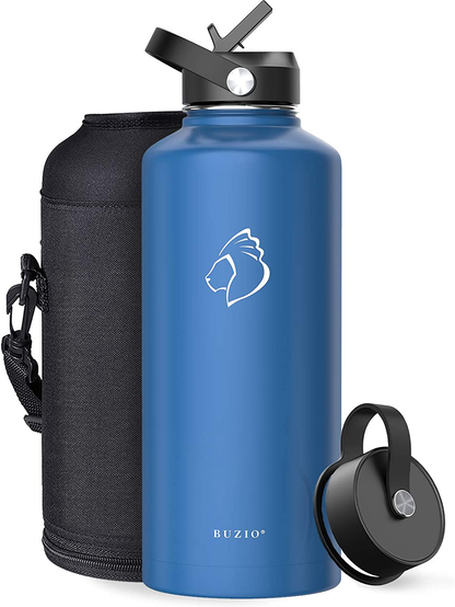 BUZIO Insulated Water Bottle with Straw Lid and Flex Cap, 32oz, 40oz, 64oz, 87oz Modern Double Vacuum Stainless Steel Water Flask, Cold for 48 Hrs Hot for 24 Hrs Simple Thermo Canteen Mug,BPA-Free