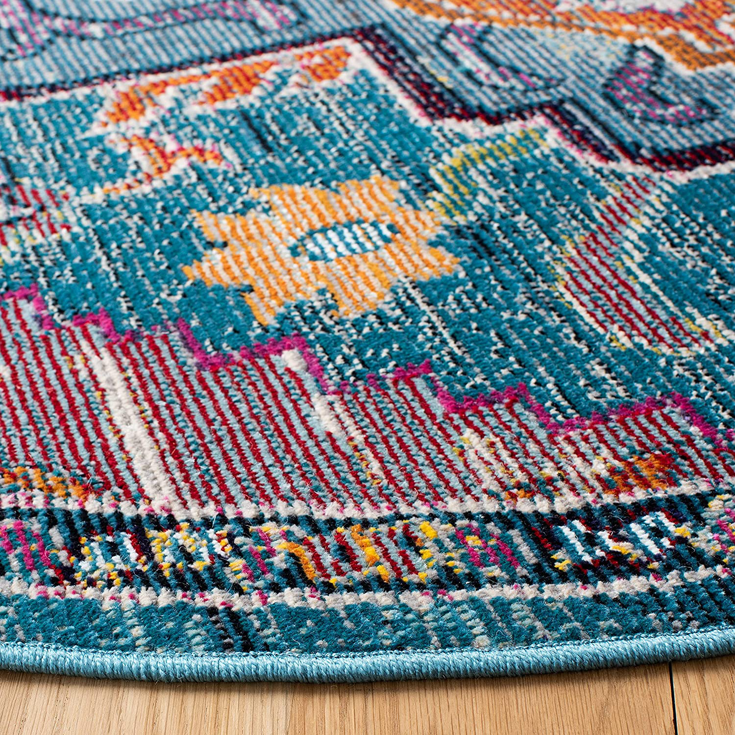 Safavieh Crystal Collection CRS501H Boho Chic Oriental Medallion Distressed Non-Shedding Stain Resistant Living Room Bedroom Area Rug, 4' x 4' Round, Navy / Fuchsia