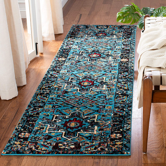 Safavieh Vintage Hamadan Collection VTH211M Oriental Traditional Persian Non-Shedding Stain Resistant Living Room Bedroom Runner, 2'3" x 8' , Light Blue / Black