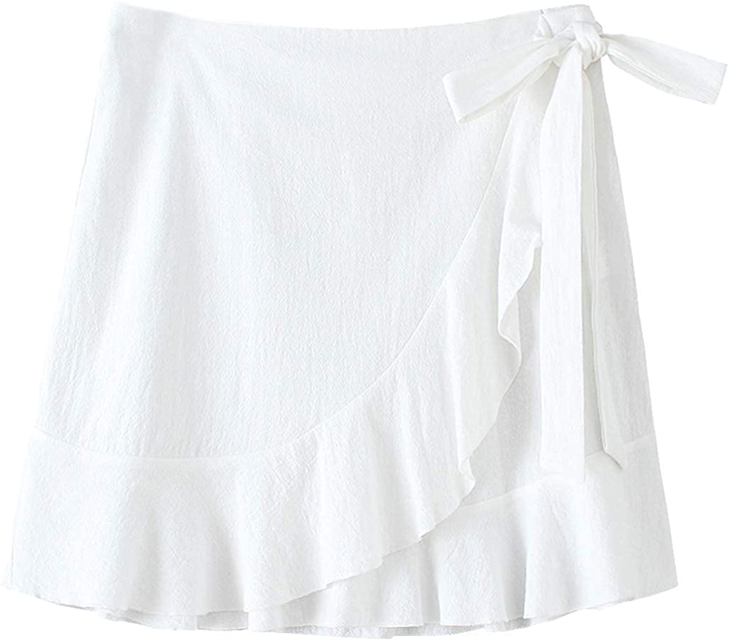 ChainJoy Womens High Waist Ruffle Hem Tie Wrap Skirt Summer Casual A Line Overlap Skirt