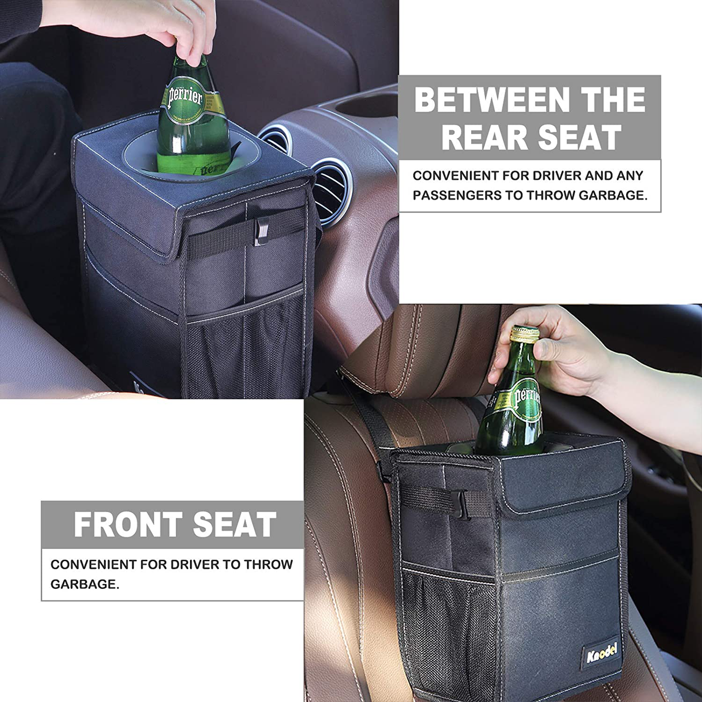 Knodel Car Trash Can, Waterproof Auto Garbage Bag, Car Trash Can with Lid, Leak-Proof Car Storage Bag, Auto Garbage Bag Hanging (Medium, Black)