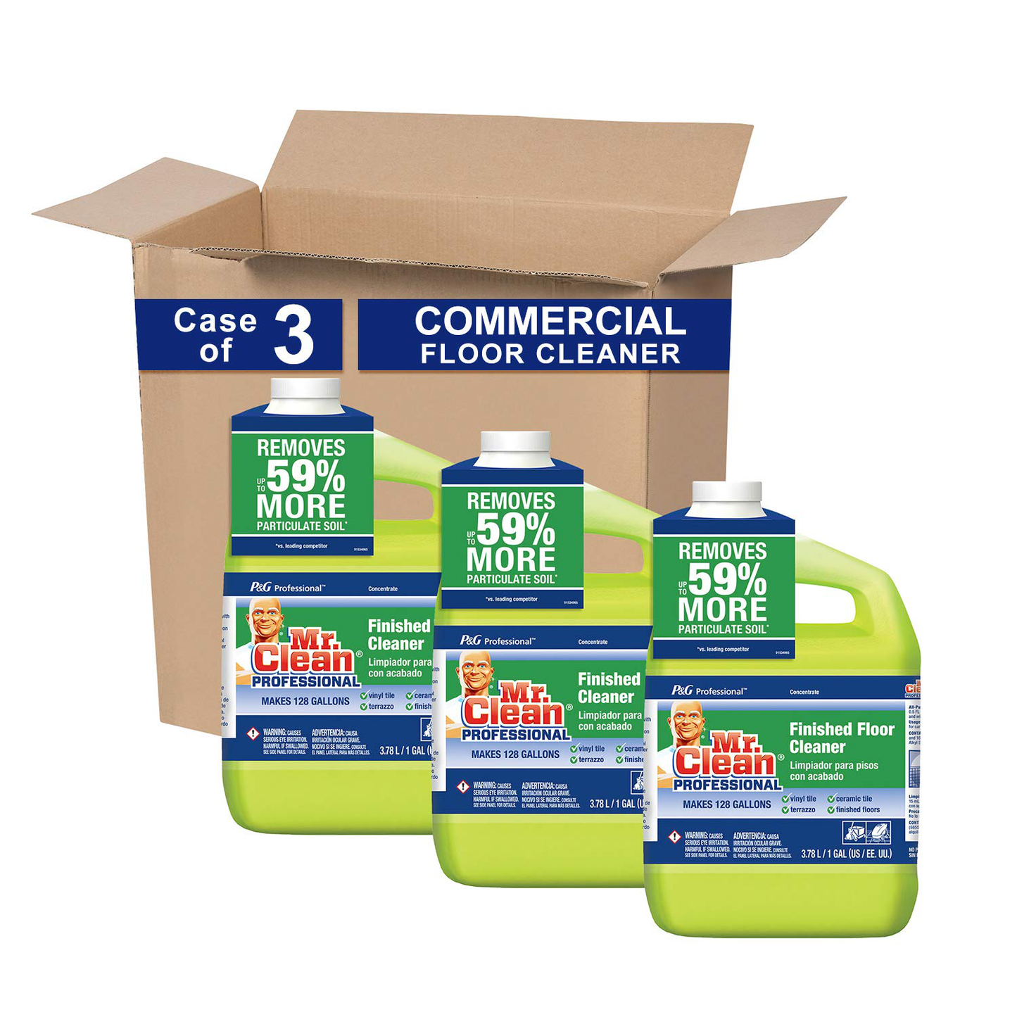 P&G Professional Floor Cleaner from Mr. Clean Professional, Bulk Liquid Concentrate fro Hardwood, tile or Terrazo Floors, Commercial Use, Lemon Scent, 1 Gal. (Case of 3) - PGC02621CT,Yellow