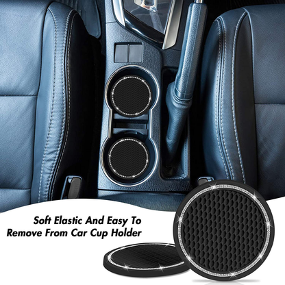 Bling Car Coaster, SHANSHUI 6 Pack Universal Vehicle Cup Holders for Car Cute Silicone Anti-Slip Insert Coaster Crystal Rhinestone Interior Accessories Suitable for Most Cars (Black/ 6Pcs)