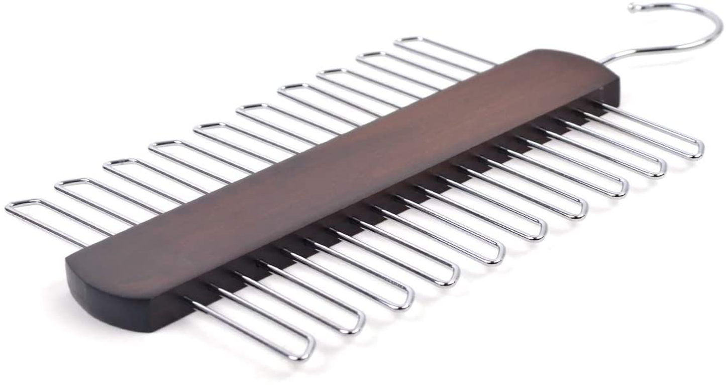 Umo Lorenzo Premium Wooden Necktie and Belt Hanger, Walnut Wood Center Organizer and Storage Rack with a Non-Slip Finish - 20 Hooks (Wooden)