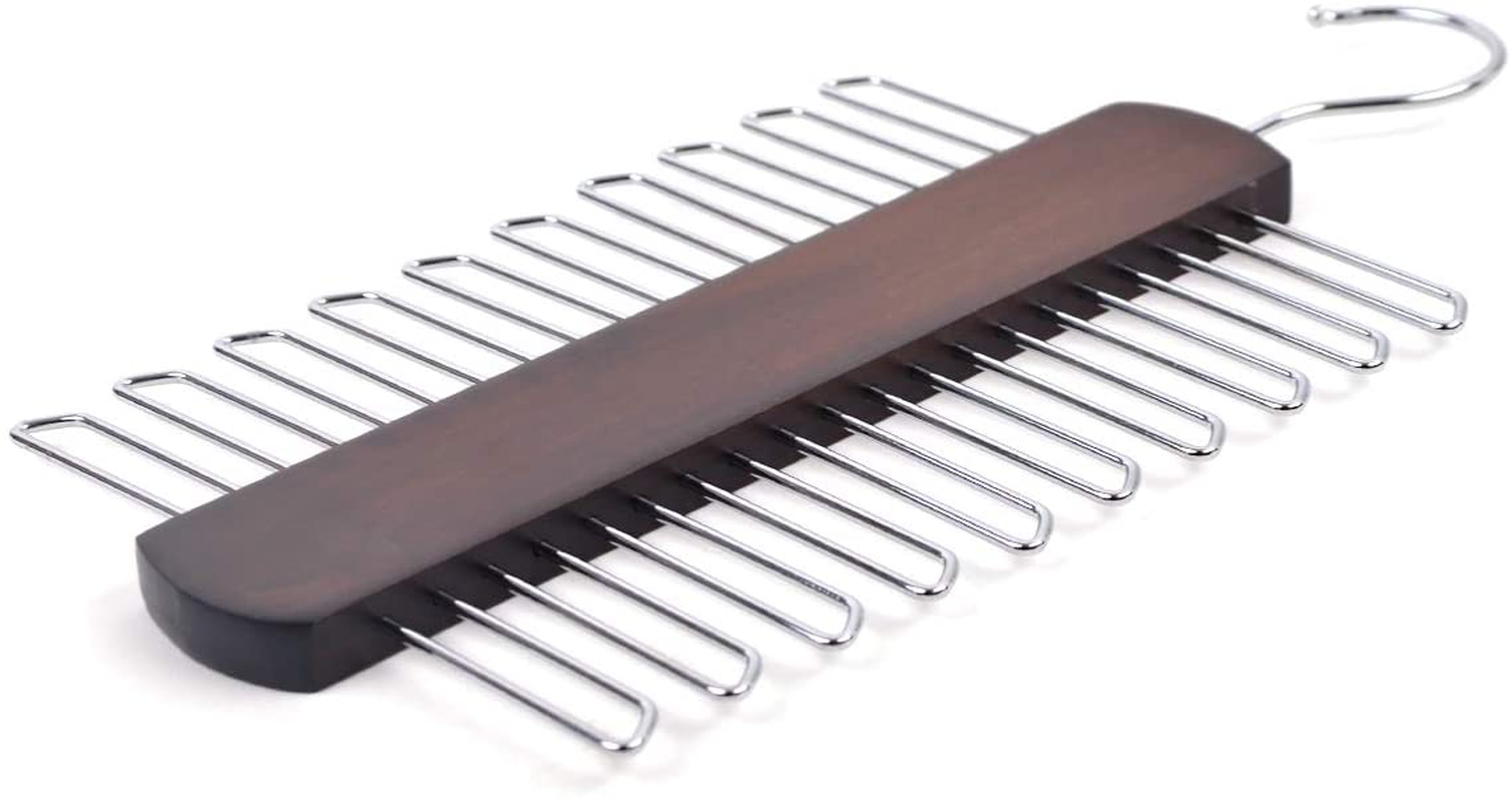 Umo Lorenzo Premium Wooden Necktie and Belt Hanger, Walnut Wood Center Organizer and Storage Rack with a Non-Slip Finish - 20 Hooks (Wooden)