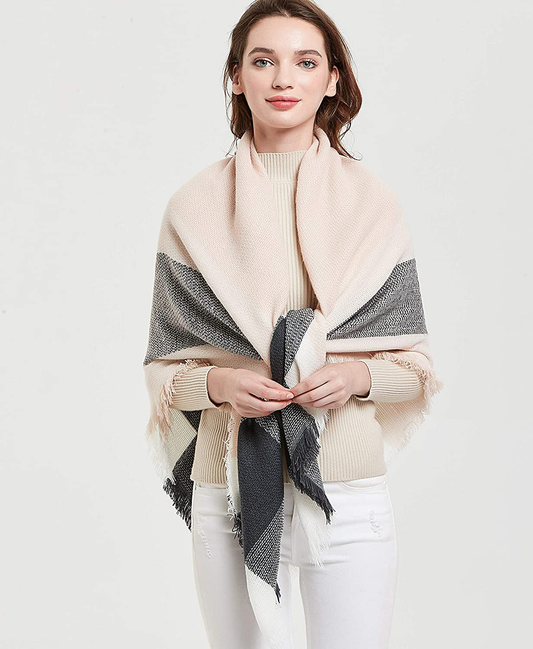 Wander Agio Womens Warm Scarf Square Winter Shawls Large Infinity Scarves Stripe Plaid Scarf