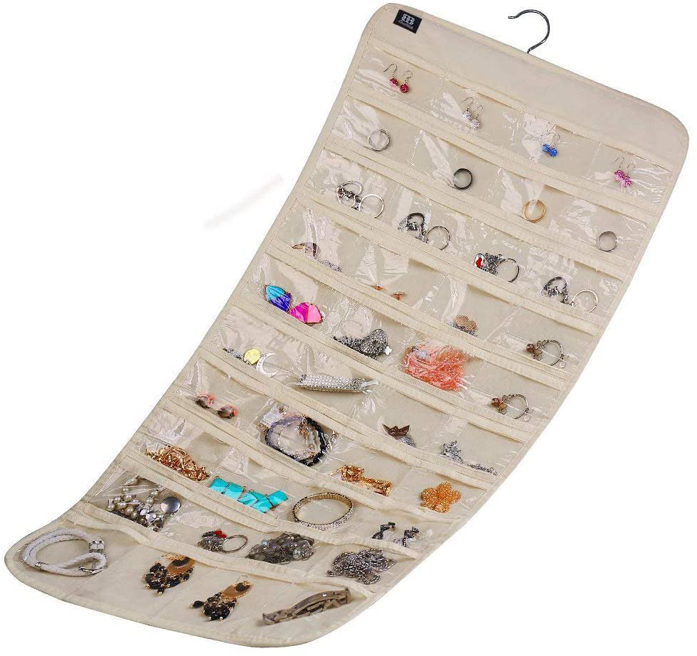 BB Brotrade HJO80 Hanging Jewelry Organizer,80 Pocket Organizer for Holding Jewelries(Beige)