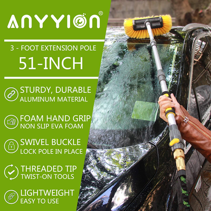Anyyion Car Wash Brush with 50ft-Expandable Garden Hose, 51-inch Dismountable Pole with on/off switch,Strongest Triple Latex Core Hose with 3/4" Solid Brass, Easy Storage Kink Free Water Hose (50)