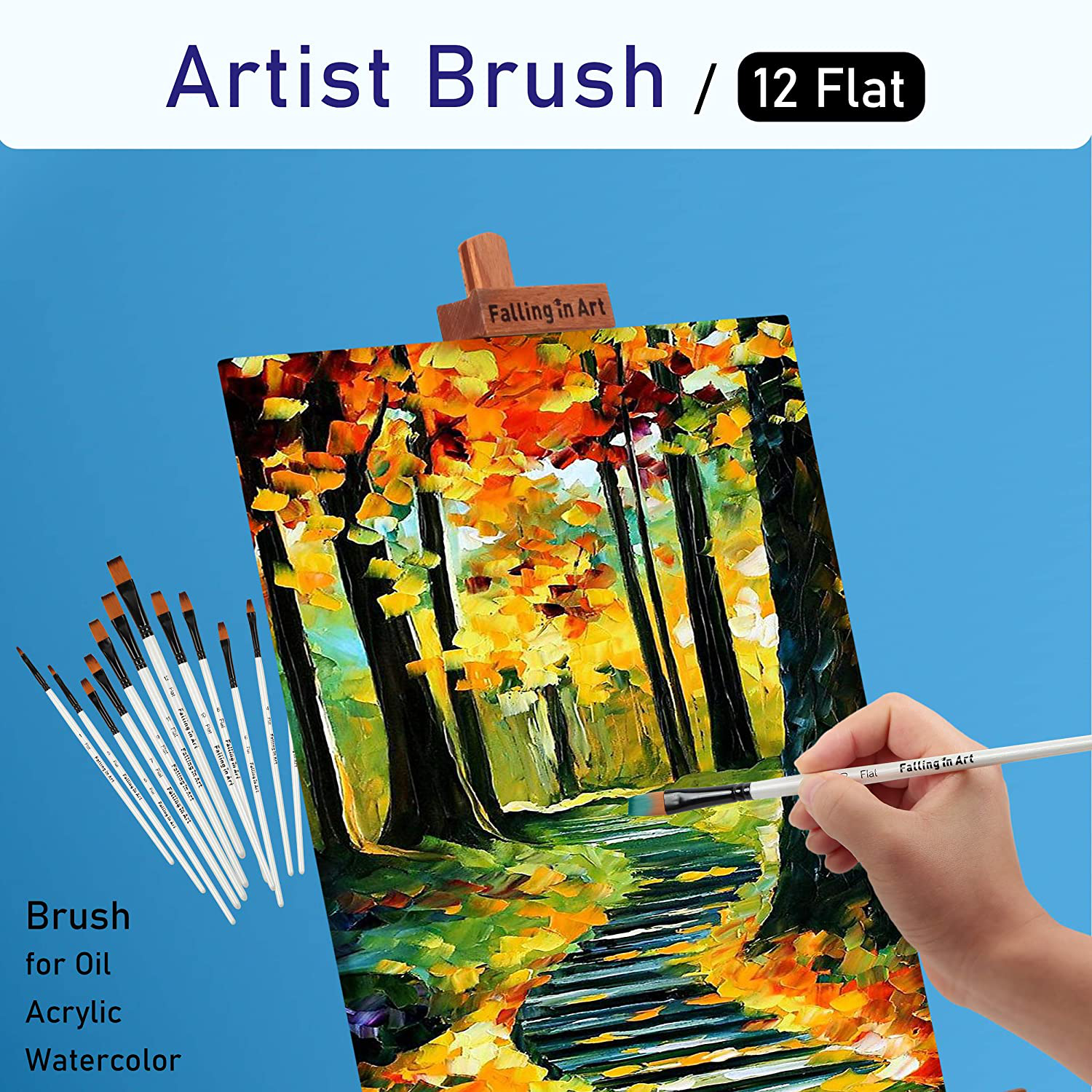 Falling in Art Paint Brushes Set, 12 PCS Nylon Professional Flat Paint Brushes for Watercolor, Oil Painting, Acrylic, Face Body Nail Art, Crafts, Rock Painting