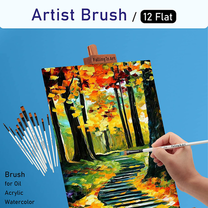 Falling in Art Paint Brushes Set, 12 PCS Nylon Professional Flat Paint Brushes for Watercolor, Oil Painting, Acrylic, Face Body Nail Art, Crafts, Rock Painting