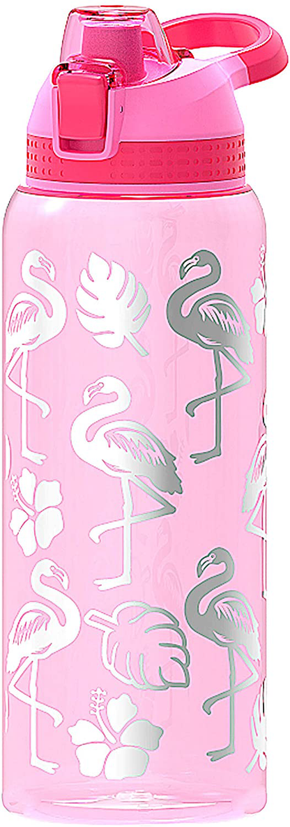 Glitter Water Bottle for Women Teen Girls, BPA FREE Tritan & Leak Proof One Click Open Flip Top & Easy Clean & Soft Carry Handle