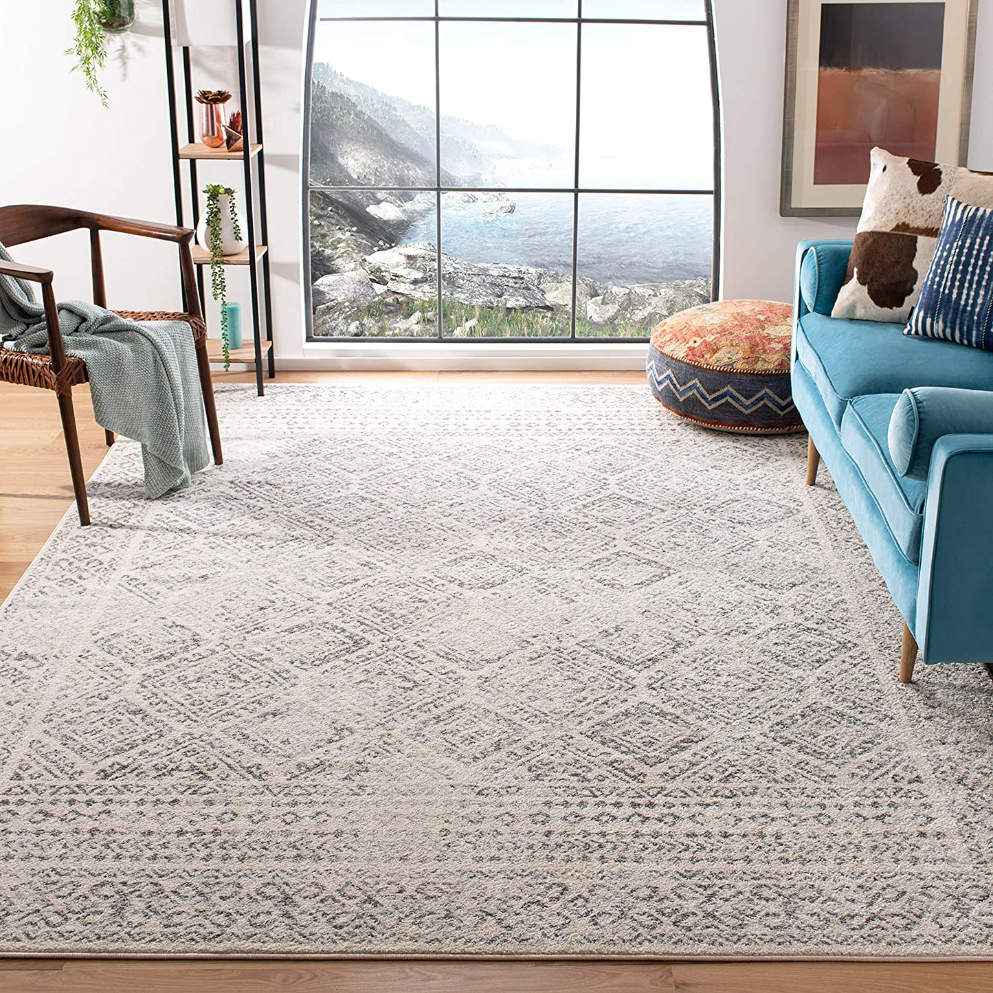 Safavieh Tulum Collection TUL264F Moroccan Boho Distressed Non-Shedding Stain Resistant Living Room Bedroom Area Rug, 6' x 9', Dark Grey / Ivory
