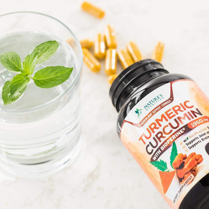 Turmeric Curcumin Highest Potency 95% Curcuminoids 1950mg with BioPerine Black Pepper for Ultra High Absorption, Made in USA, Best Vegan Joint Support by Natures Nutrition - 60 Capsules