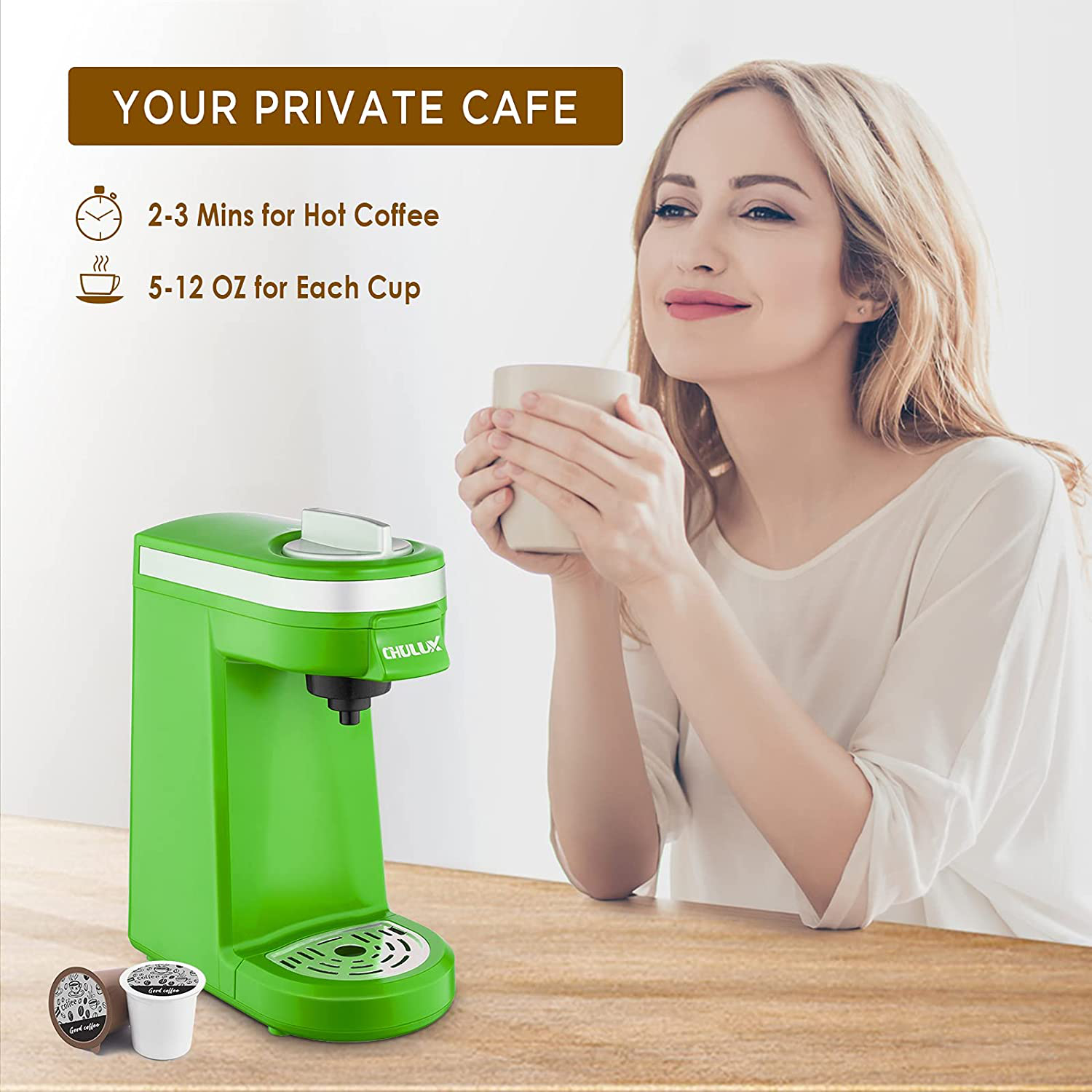 CHULUX Single Serve Coffee Maker with Removable Drip Tray,Green