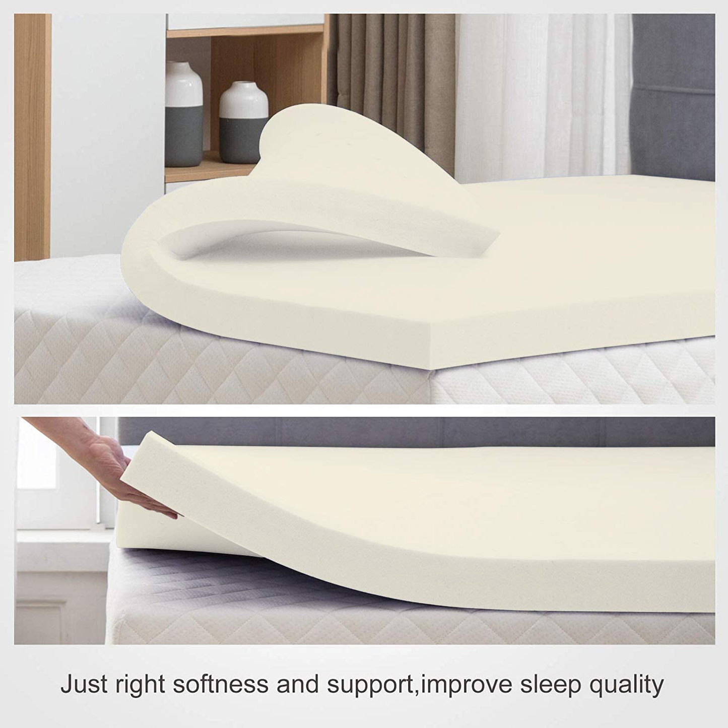 Zutan, 1-inch Foam Topper, Adds Comfort to Mattress, Queen, Yellow