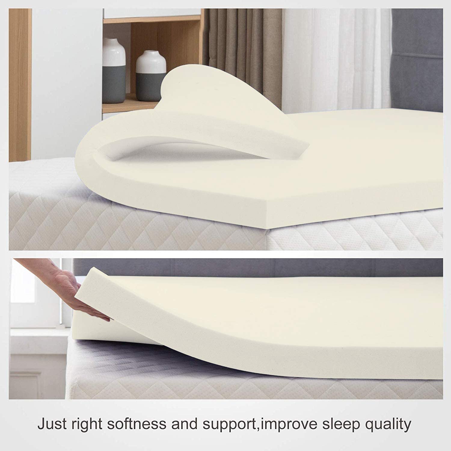 Zutan, 1-inch Foam Topper, Adds Comfort to Mattress, Queen, Yellow