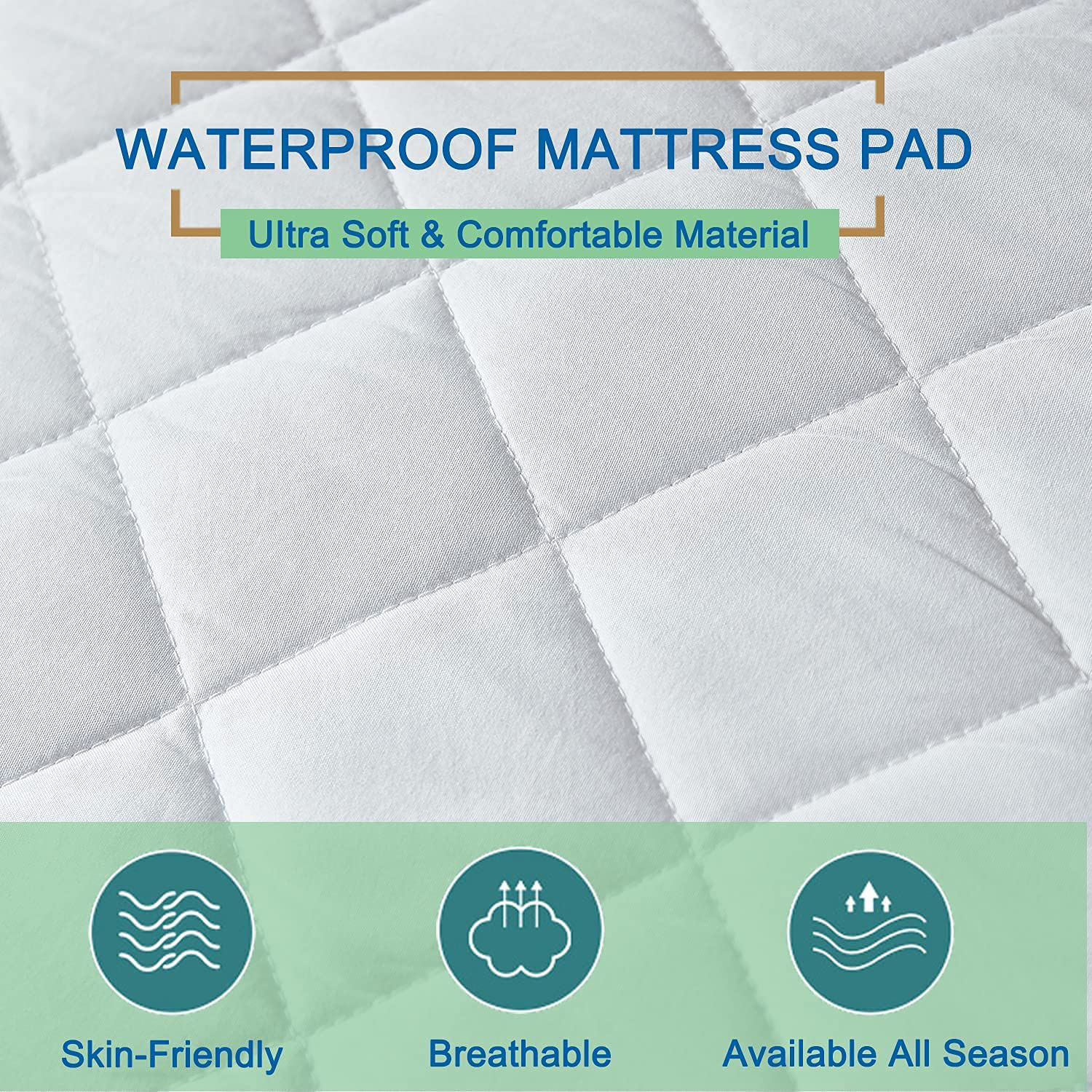 Gehannah Full Mattress Pad 100% Waterproof Mattress Protector, Ultra Soft Noiseless Mattress Cover, Breathable Cooling Mattress Topper with 8-18" Deep Pocket