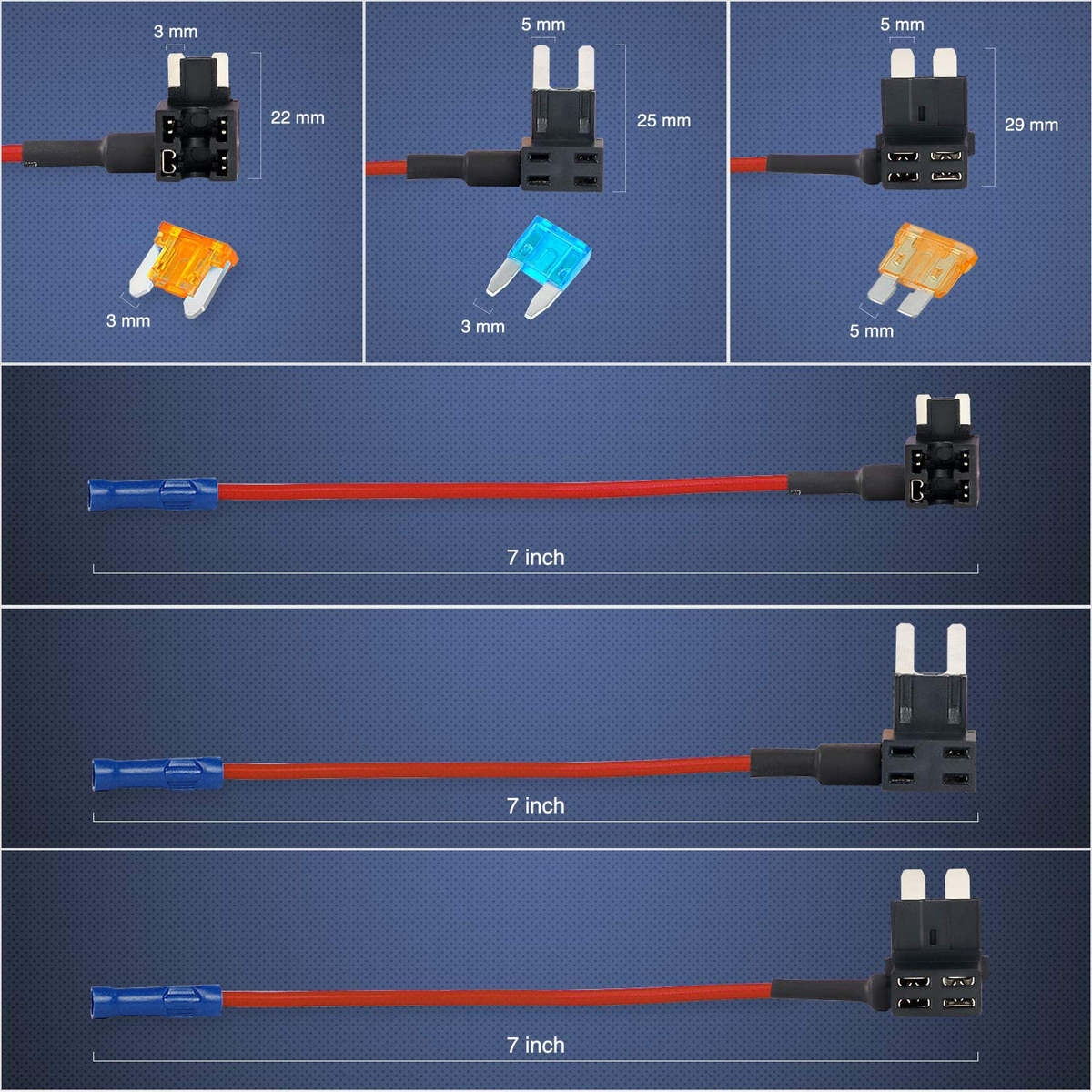 Nilight - 50040R 10 Pack 12V Car Add-a-Circuit Fuse Adapter with Standard and Mini TAP Profile TAP Blade Fuse for Cars Trucks Boats,2 Years Warranty