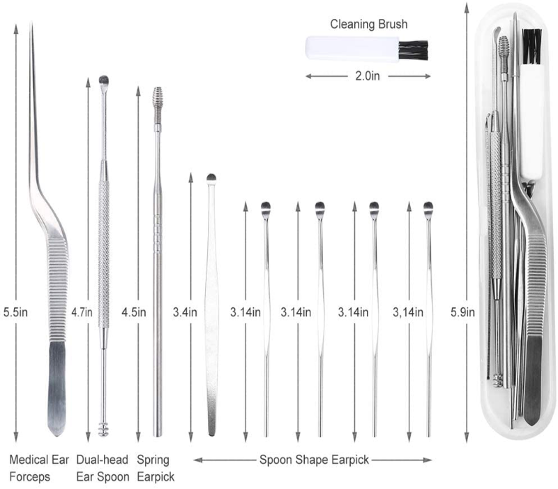 9 Piece Ear Wax Removal Kit - Medical Grade Stainless Steel with Storage Box