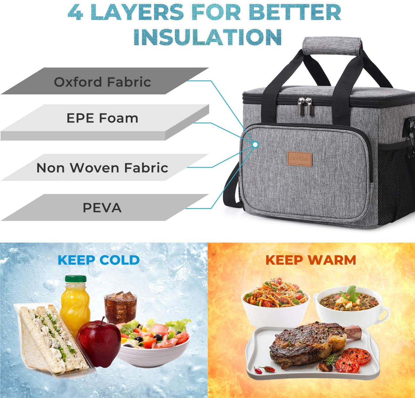Lifewit Large Lunch Bag 24-Can (15L) Insulated Lunch Box Soft Cooler Cooling Tote for Adult Men Women, Black