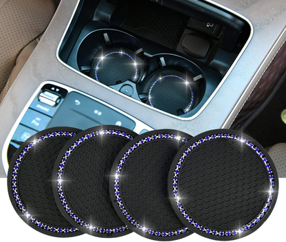 Valleycomfy 4PCS Bling Car Coasters, Universal Vehicle Bling Car Accessories -2.75 inch Silicone Anti Slip Crystal Rhinestone Cup Holder Coasters for Car (Black)