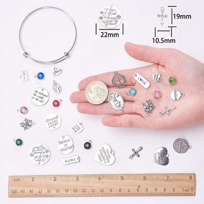 DIY 6PCS Expandable Wire Charm Bracelet Jewelry Making Starter Kit Include 2.6inch Blank Adjustable Bangle
