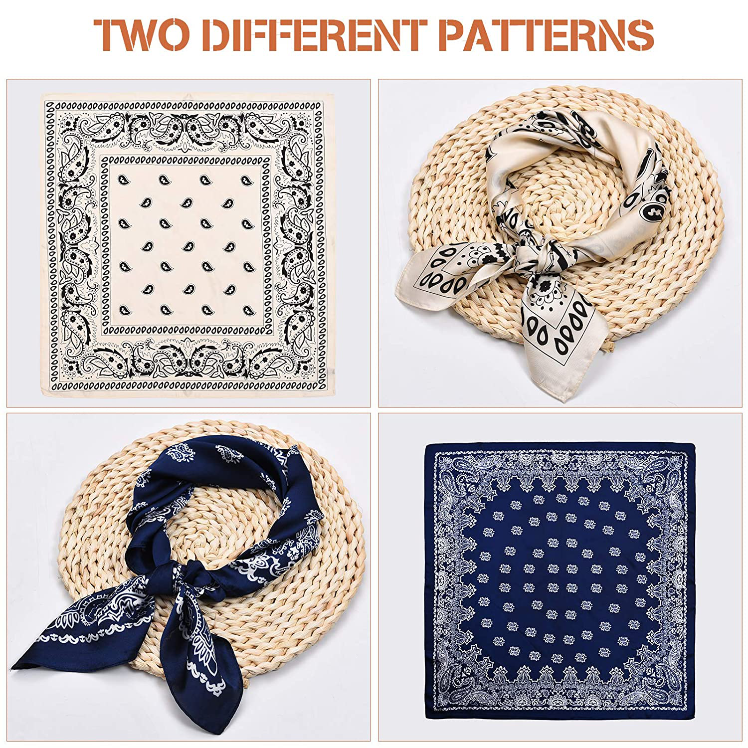 4 Pieces 27 Inch Satin Headband Scarves Silk Feeling Bandana Boho Head Scarves for Women Girls (Classic Pattern)