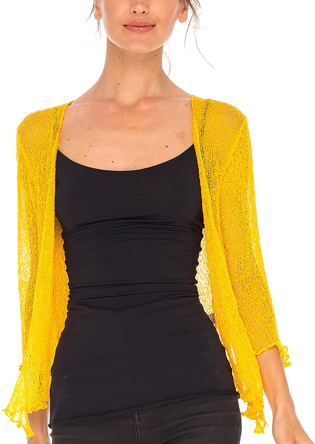 SHU-SHI Womens Sheer Shrug Tie Top Open Front Cardigan Lightweight Knit