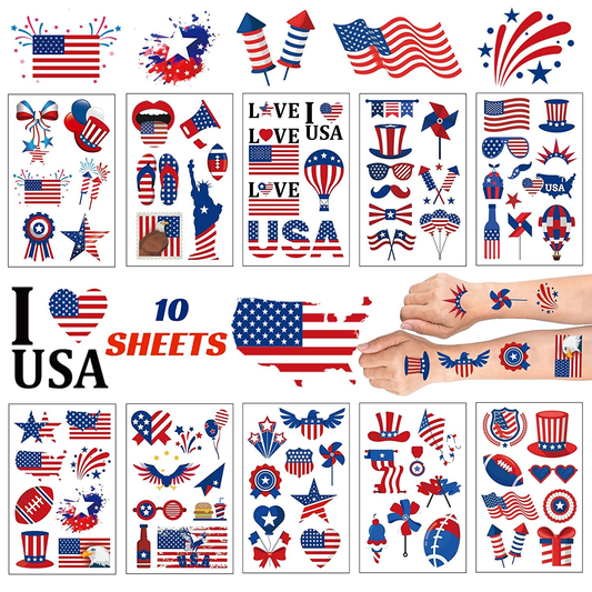4th of July Patriotic Temporary Tattoos (10 - 20 Sheets)