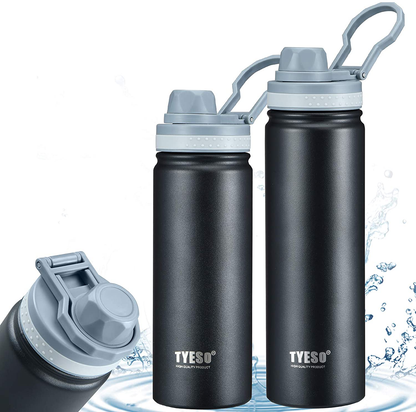 Stainless Steel Vacuum Insulated Water Bottle,Wide Mouth Metal Water Bottle,Black Double Wall with Leak Proof Spout Lid, BPA Free,18oz