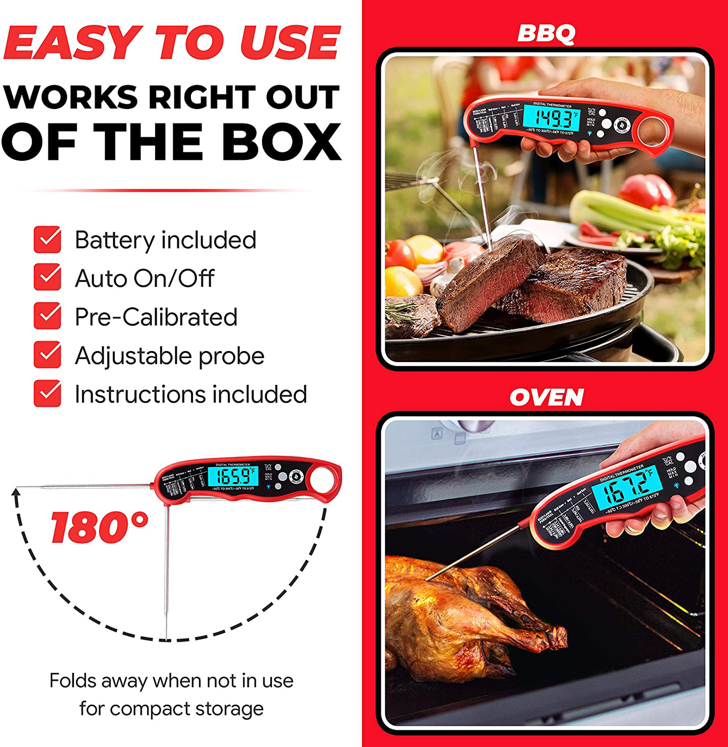 Alpha Grillers Instant Read Meat Thermometer for Grill and Cooking. Best Waterproof Ultra Fast Thermometer with Backlight & Calibration. Digital Food Probe for Kitchen, Outdoor Grilling and BBQ!