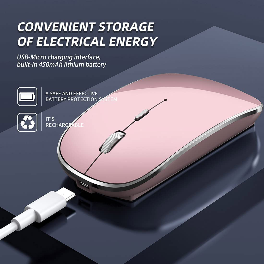 Halpilt Wireless Mouse Rechargeable, Portable, Silent Click USB-A Type-C Dual Mode 3 Adjustable DPI Business Office Leisure Home Small Mouse (Q23S Rose Gold)