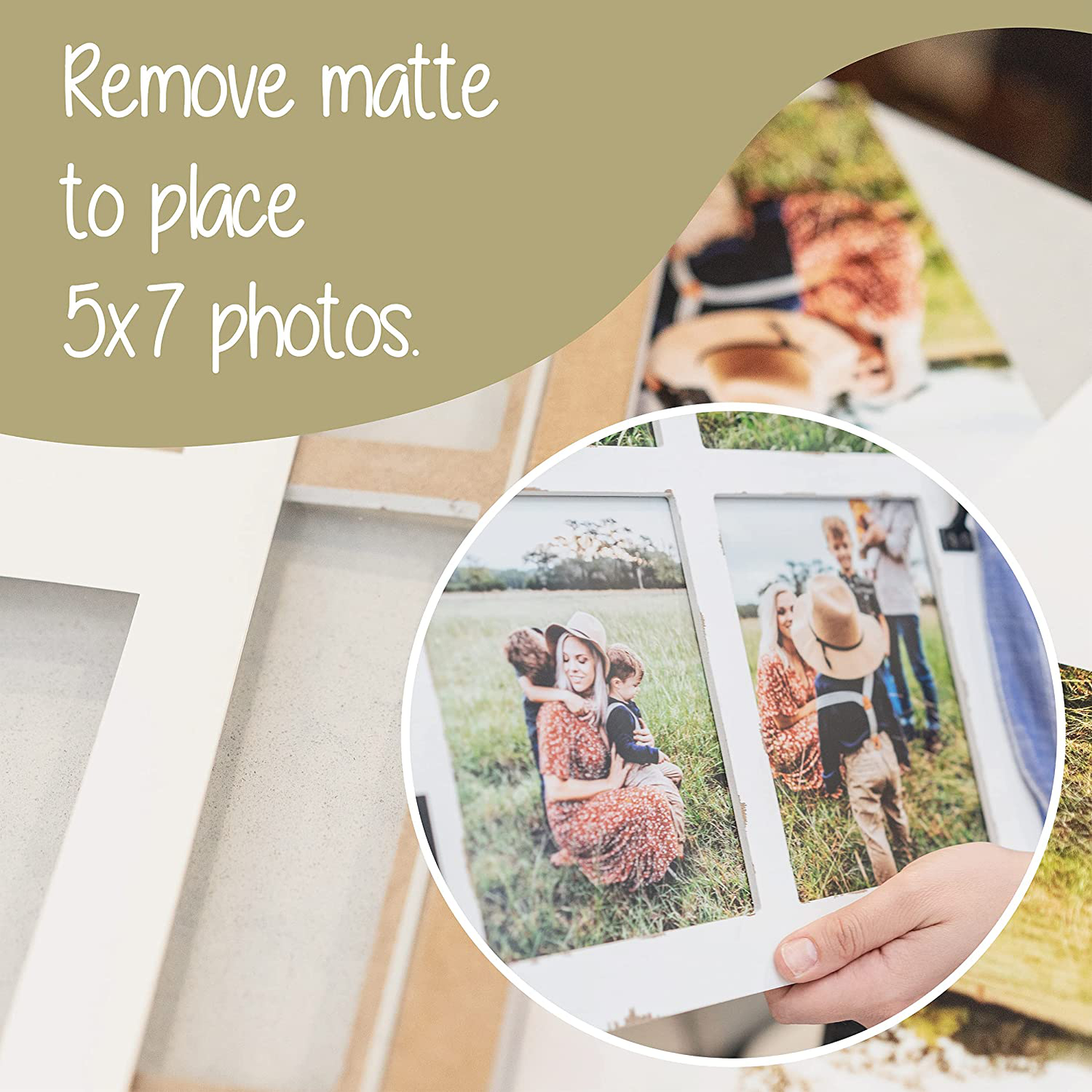 GLM Farmhouse Window Frame Holds Four 4x6 and 5x7 Photos, Farmhouse Picture Frames With Mat and Glass, Photo Collage Frame and Rustic Farmhouse Decor (Brown)