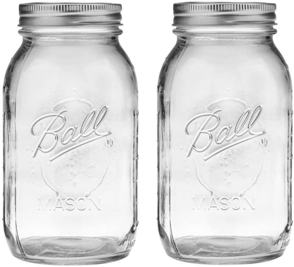 Ball Regular Mouth 32-Ounces Mason Jar with Lids and Bands (2-Units), Pack of 2, Clear