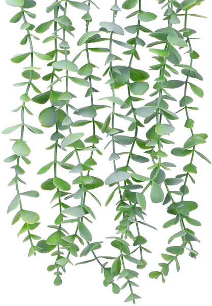 Funarty Fake Plants Decor Small Artificial Hanging Plants Fake Eucalyptus Potted Plants Faux Greenery Vine Plant with Black Pot for Home Indoor Outdoor Décor