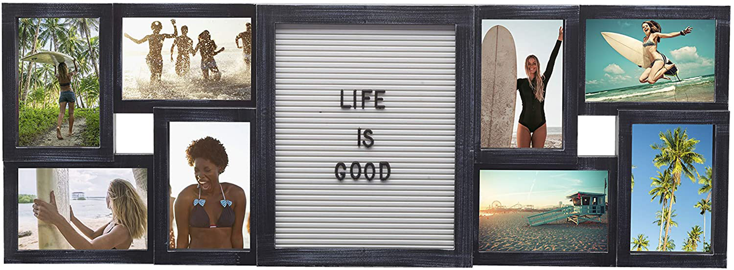 Melannco Customizable Letterboard 8-Opening Photo Collage, 19 x 17 inch,Distressed Black