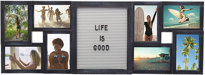 Melannco Customizable Letterboard 8-Opening Photo Collage, 19 x 17 inch,Distressed Black