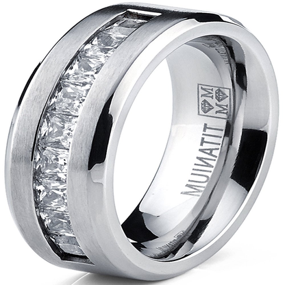 Titanium Men's .9 Ct Wedding Band with 9 Large Princess Cut Cubic Zirconias