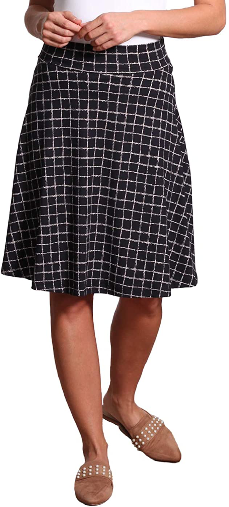 Popana Womens Casual Knee Length A-Line Stretch Midi Skirt Plus Size Made in USA