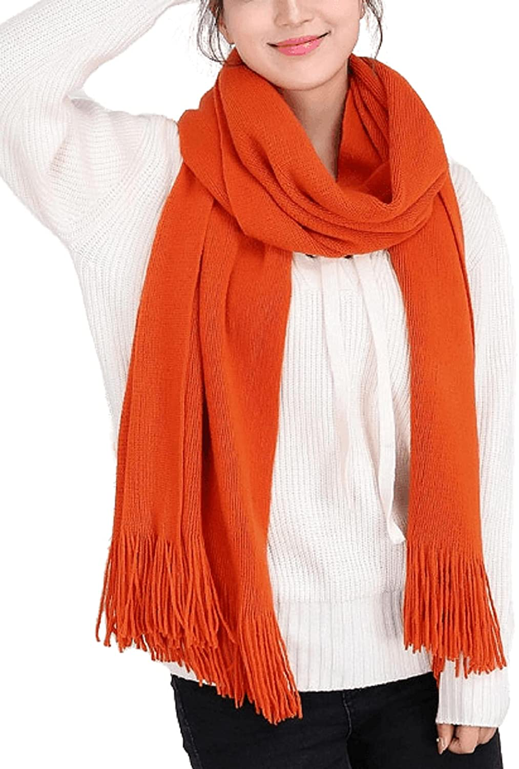 Wander Agio Women's Warm Long Scarves Winter Scarfs Pure Color Scarf Tassel