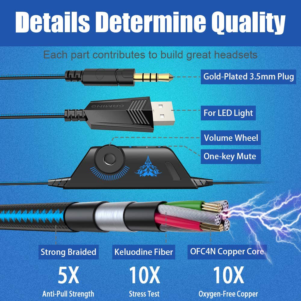 BENGOO G9000 Stereo Gaming Headset for PS4 PC Xbox One PS5 Controller, Noise Cancelling Over Ear Headphones with Mic, LED Light, Bass Surround, Soft Memory Earmuffs for Laptop Mac Nintendo NES Games