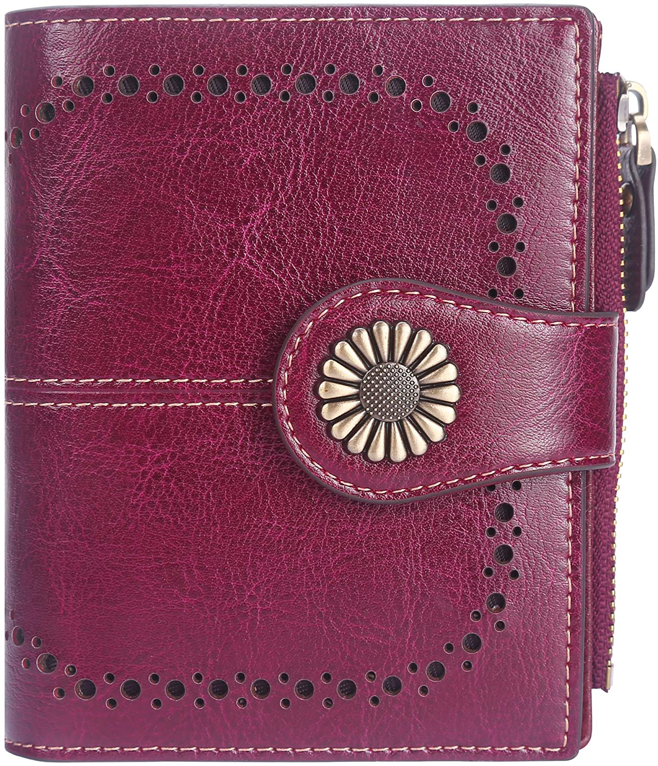 Lavemi Womens Leather Wallet RFID Blocking Small Bifold Compact Credit Card Case Purse for Women with ID Window Zipper Pocket